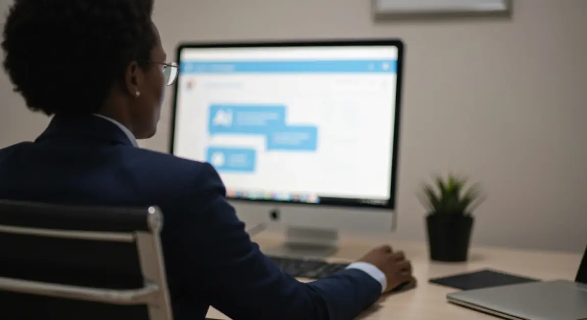 Botswana business professional using AI chatbot in office