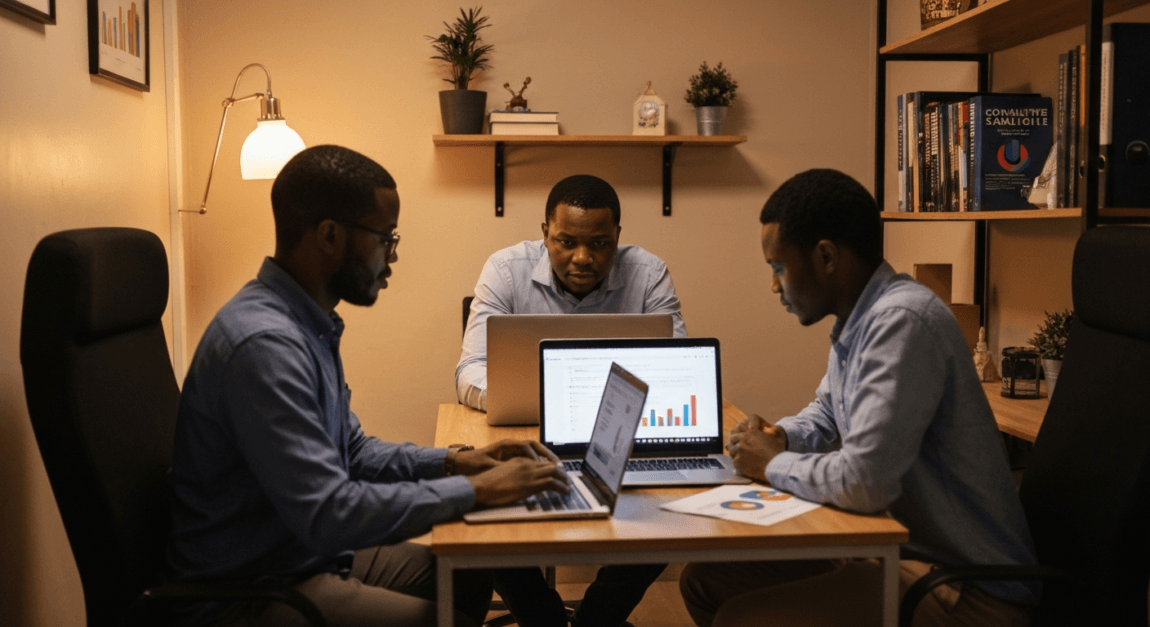 Common Business Planning Mistakes (and How to Avoid Them) 3 Team in a Botswana office analyzing competition as part of strategic planning