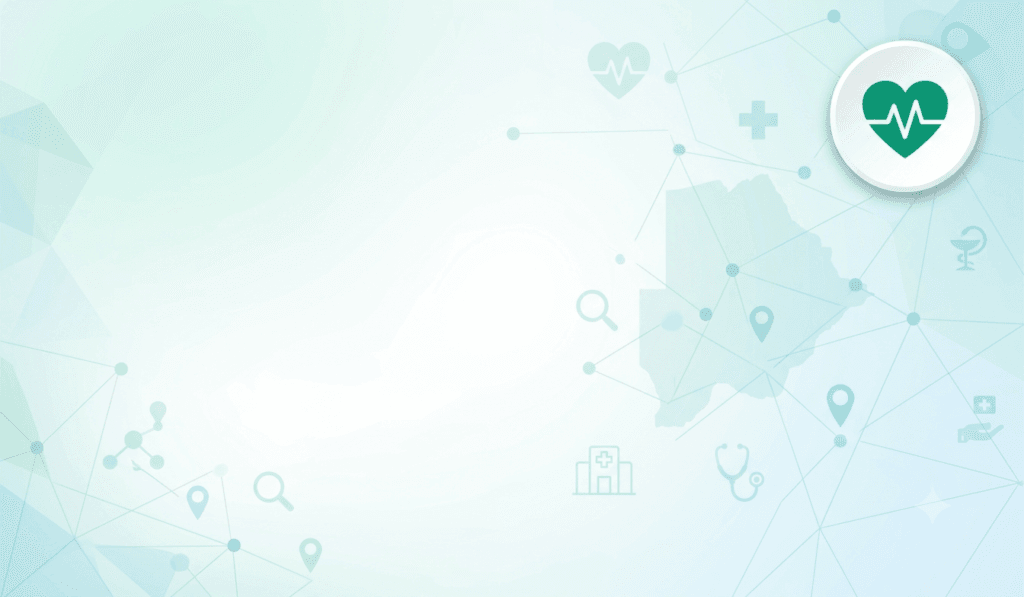 Health and medical services in Botswana directory cover with healthcare icon, clinics, doctors, hospitals and pharmacies