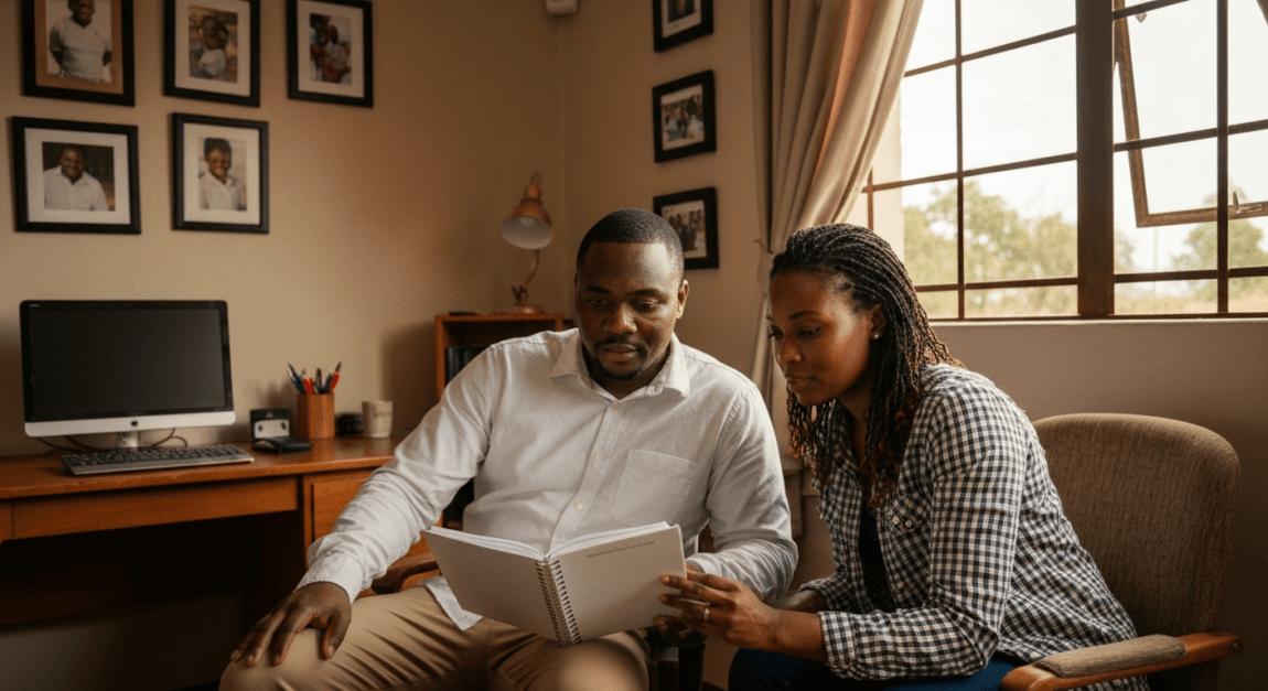 Business Ideas for Couples to Start Together 3 Couple reviewing a planner in a home office balancing work and life