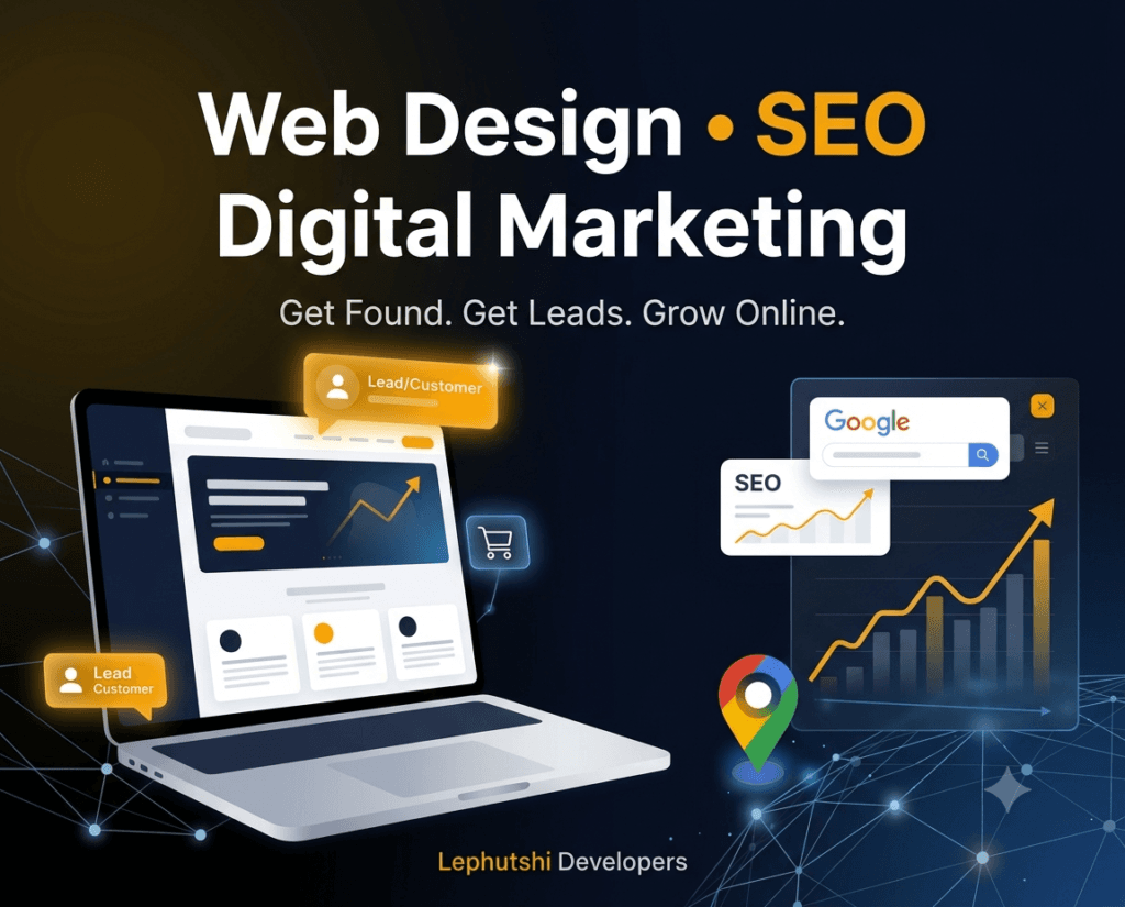 Lephutshi Developers web design, SEO services and digital marketing agency logo in Botswana