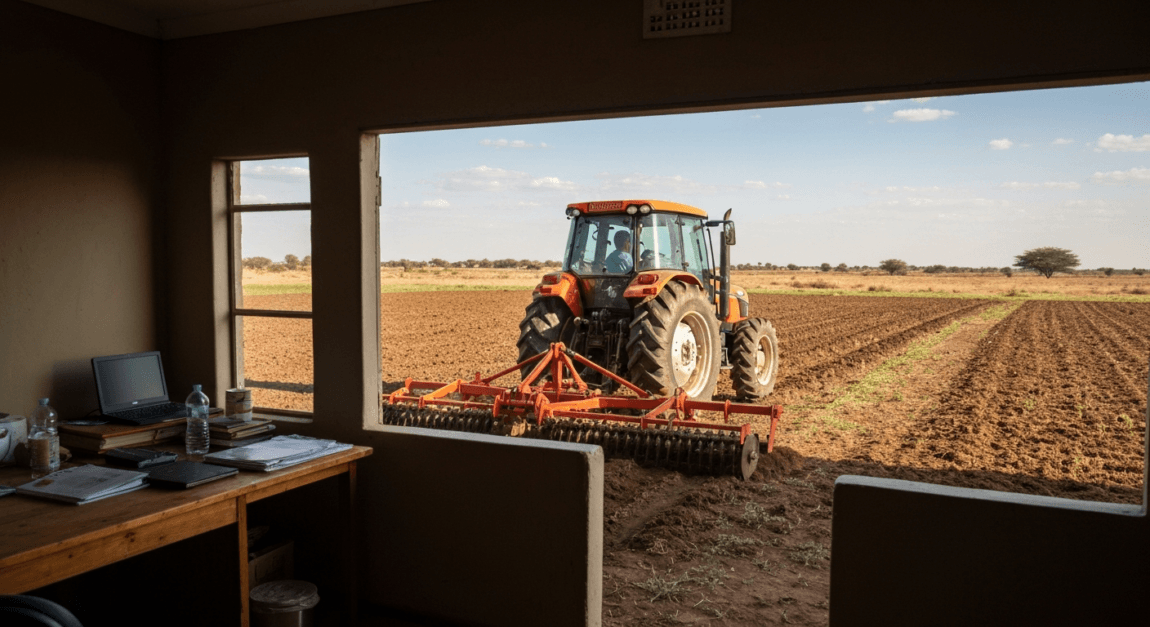 Types of Farm Machinery and Their Uses for Beginners 9 Tractor with a disc plough attachment in Botswana.