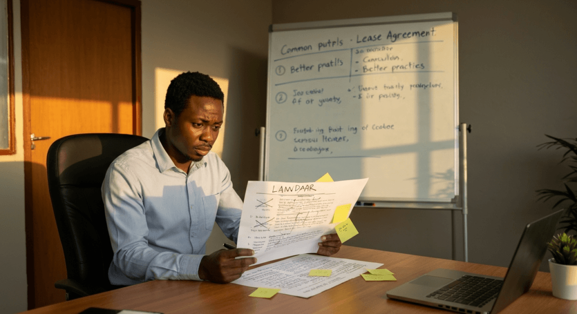 Lease Agreement Template and Guide for Rental Property in Botswana 7 Landlord looking stressed while reviewing a poorly written lease document