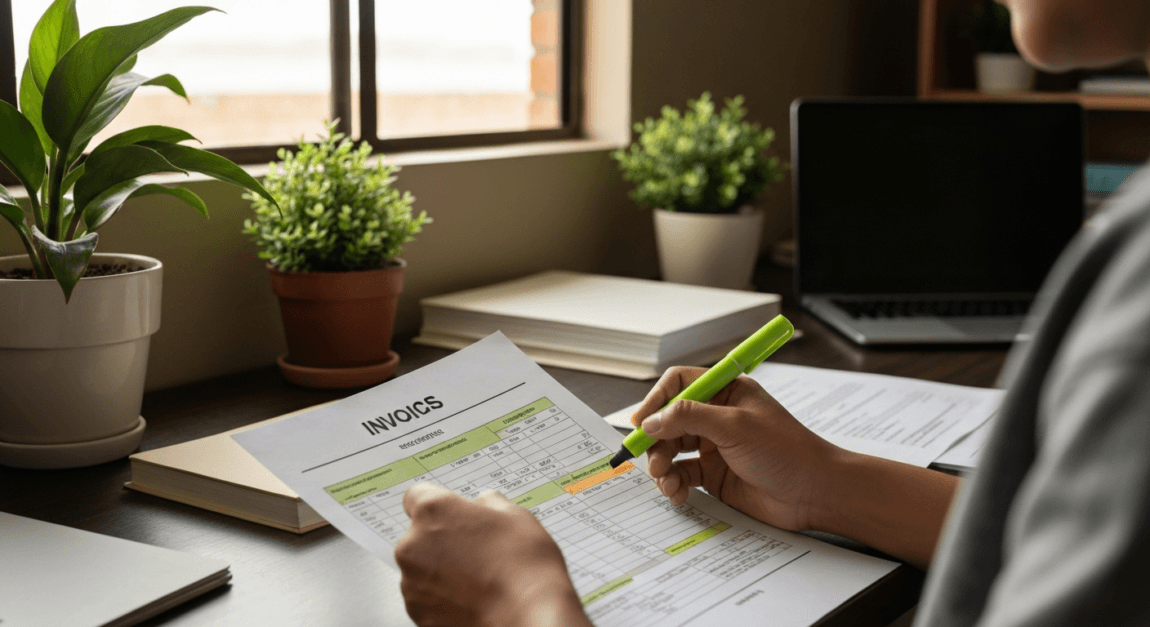 VAT Invoice Requirements and VAT-Exempt Items Explained 2 An entrepreneur in Botswana checking a VAT invoice for BURS compliance