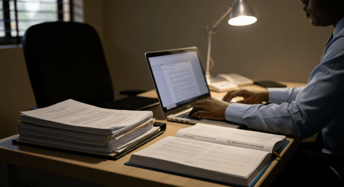 How to Start a Construction Company in Botswana 3 Contractor reviewing tax and registration documents for a Botswana construction company