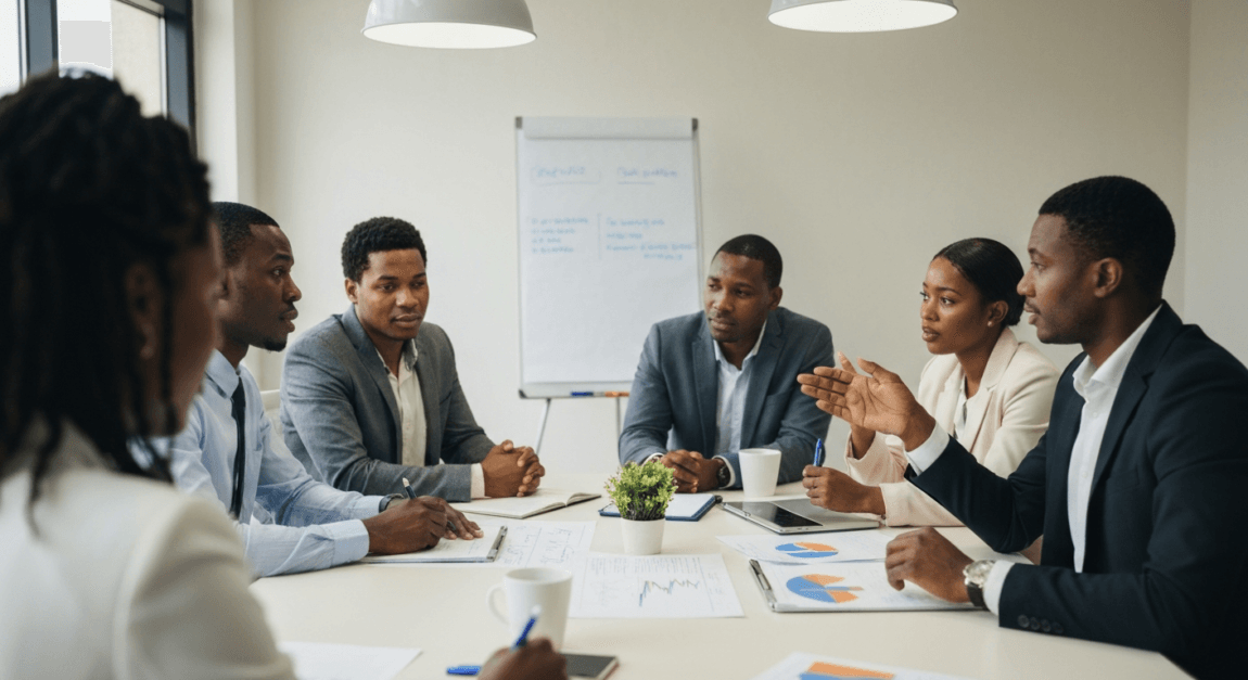 How to Win More Tenders: Common Mistakes and Bid-Rejection Reasons 6 Botswana business owners discussing a joint venture agreement for a government tender.