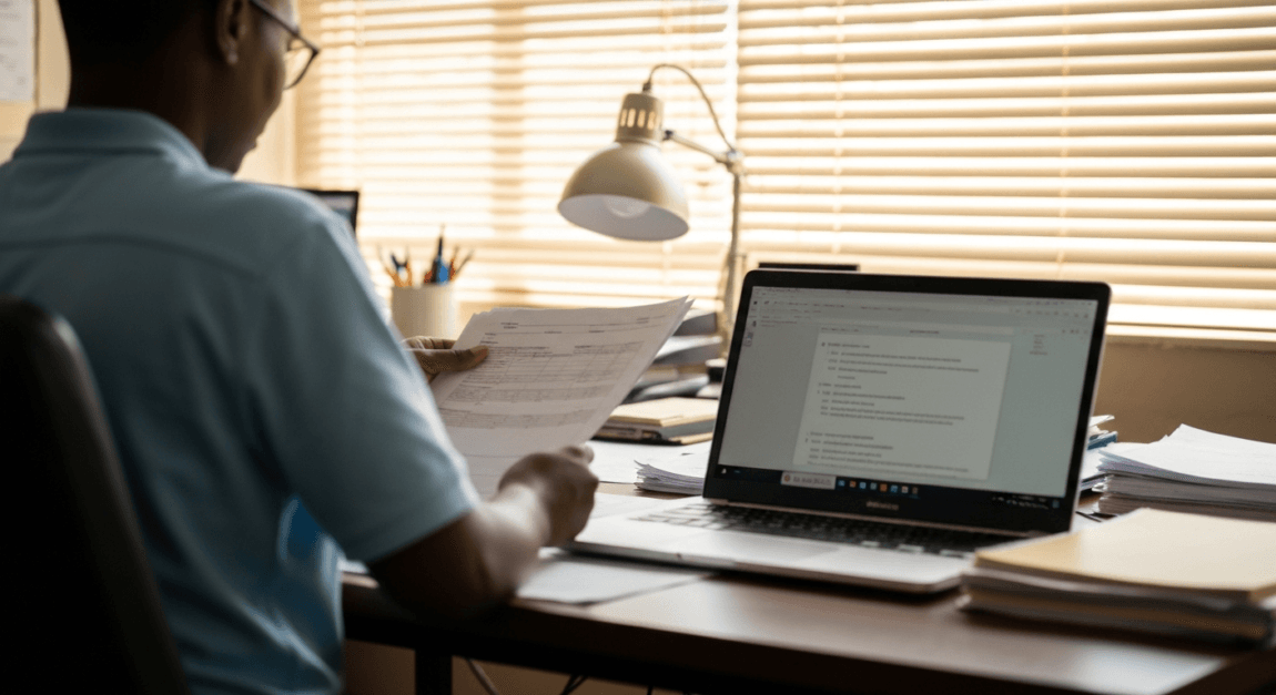 Entrepreneur preparing documents for BURS tax clearance in Gaborone Botswana