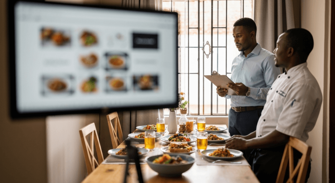 Botswana catering professional discussing menu ideas with a chef