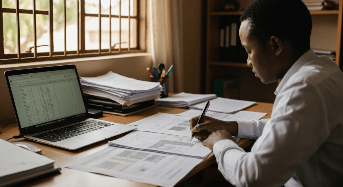 Construction Cost Estimation Guide for Small Contractors 3 Small contractor in Botswana reviewing a bill of quantities for a residential project