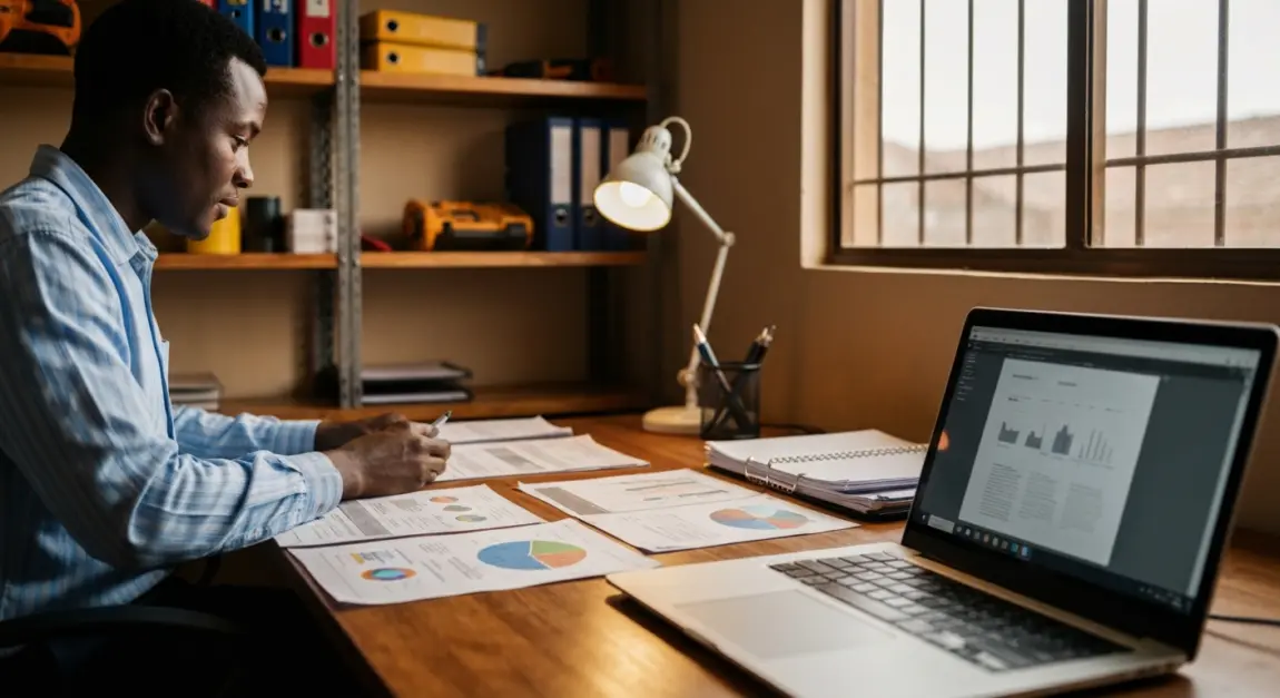 Construction Quotation Template and Pricing Guide 1 Botswana construction manager reviewing business documents on a desk