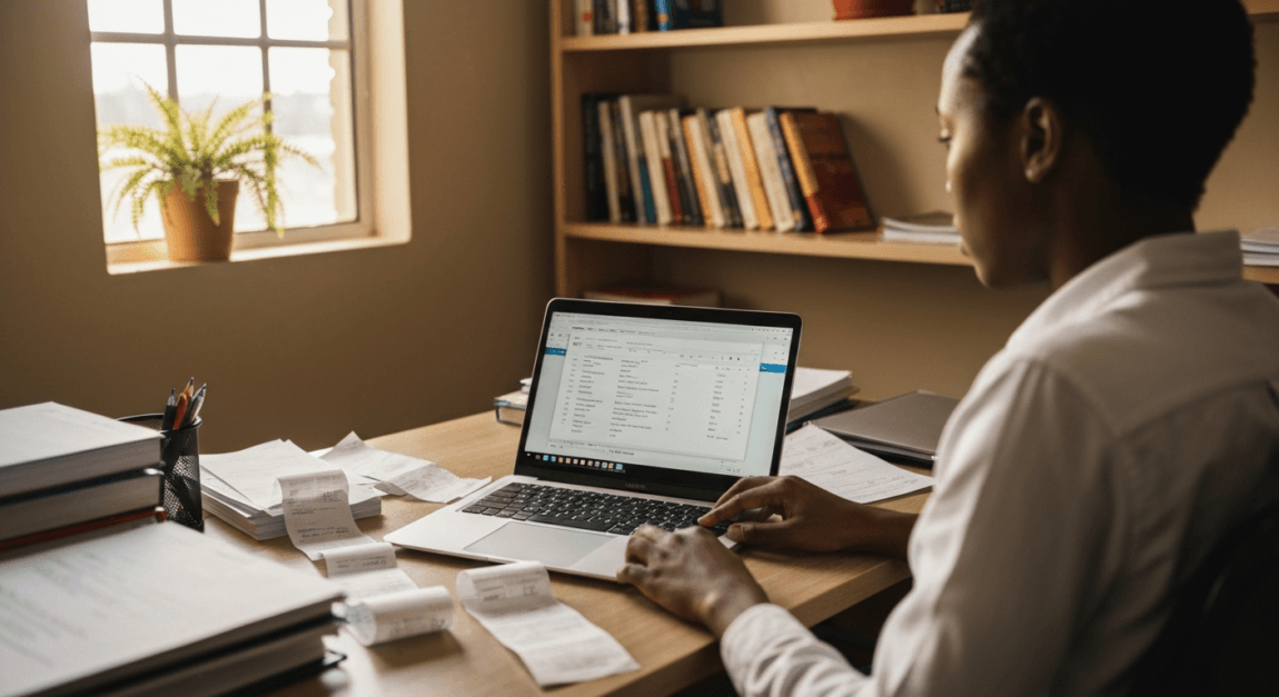 Bookkeeping vs Accounting for Small Business Owners 1 Entrepreneur in Gaborone office using Sage Pastel bookkeeping software