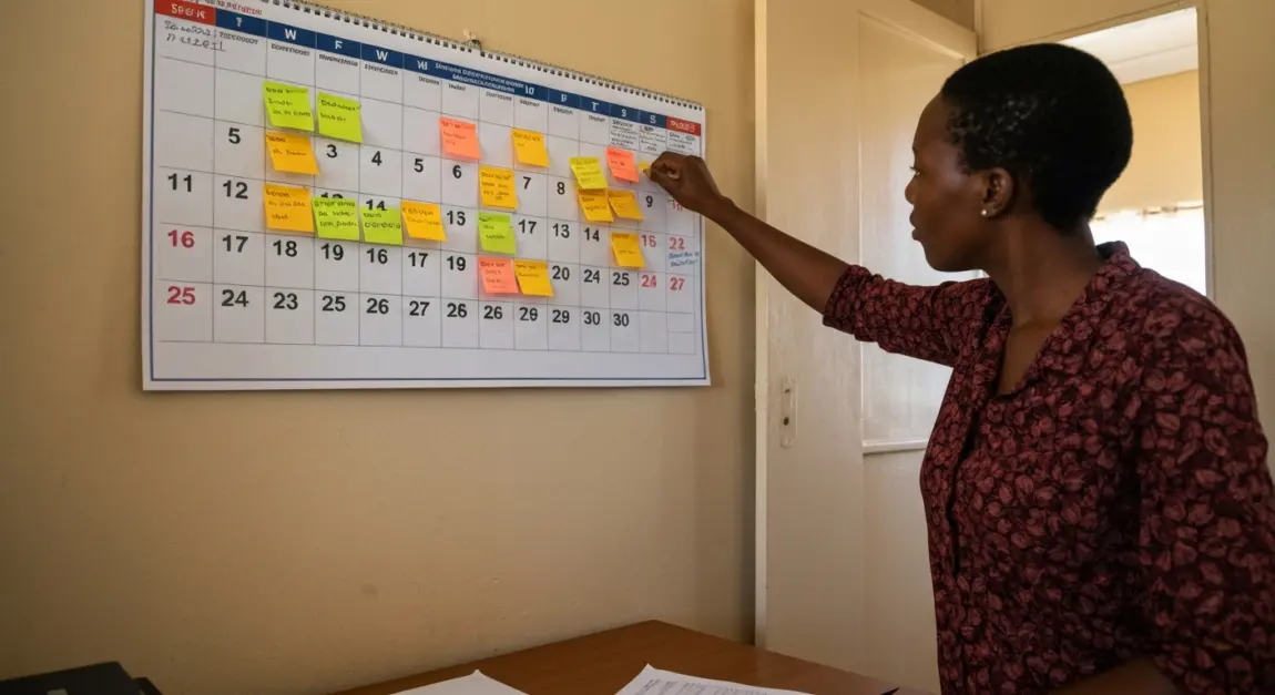 Tenders in Botswana: Complete Beginner Guide to Finding and Applying 9 A Botswana small business owner using a calendar to track tender submission deadlines.