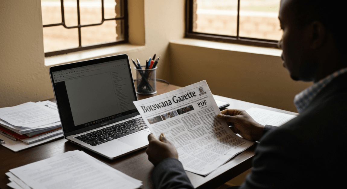 How to Find Botswana Gazette Tenders and Government Notices 1 Entrepreneur in Botswana reading the Gazette on a laptop to find government tenders