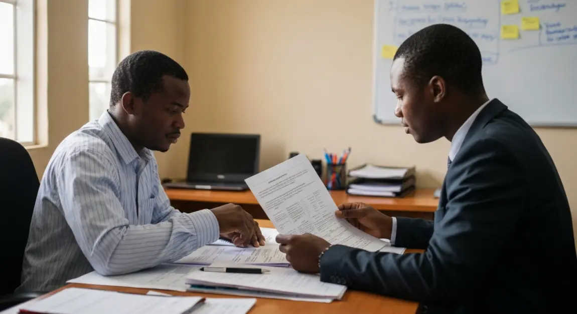 Supplies Tenders in Botswana: Best Opportunities for Small Suppliers 7 Entrepreneur reviewing compliance documents like Tax Clearance and PPRA certificates for a Botswana tender.