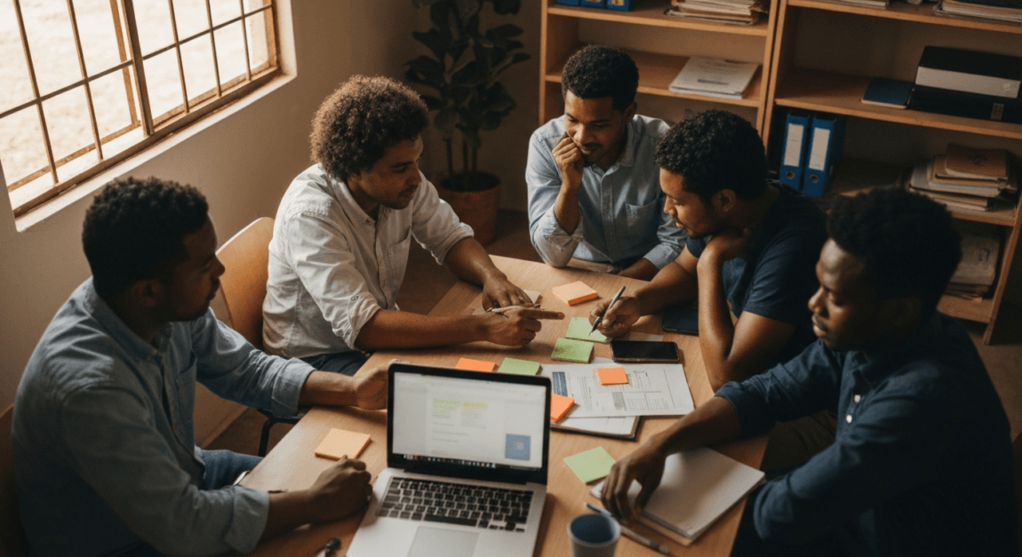 Supplies Tenders in Botswana: Best Opportunities for Small Suppliers 3 Botswana SME team brainstorming supplies tender categories for stationery and office equipment.