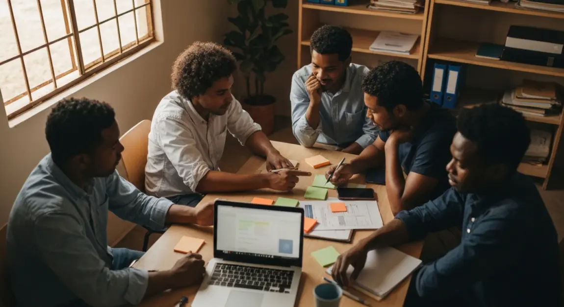 Supplies Tenders in Botswana: Best Opportunities for Small Suppliers 4 Botswana SME team brainstorming supplies tender categories for stationery and office equipment.