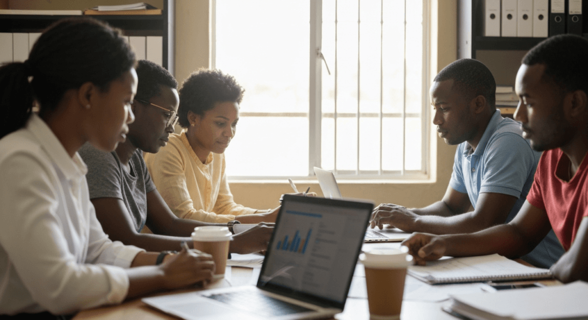 Best Accounting Software for Small Business 1 Botswana entrepreneurs using cloud accounting software on a laptop in a Gaborone office