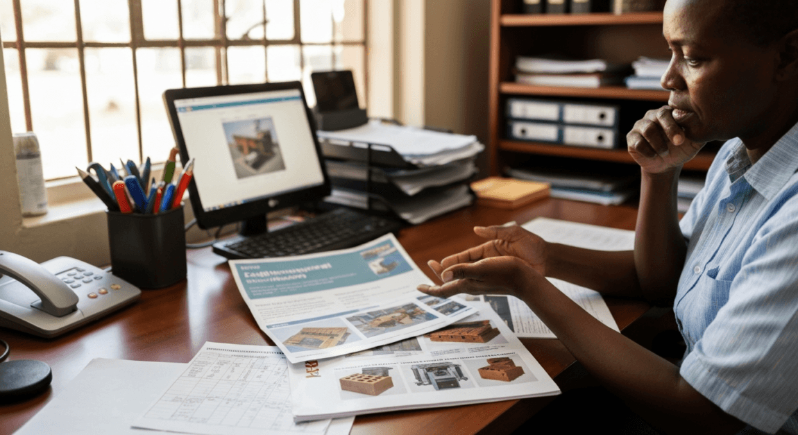 Entrepreneur comparing manual and automatic brick making machines for Botswana startup