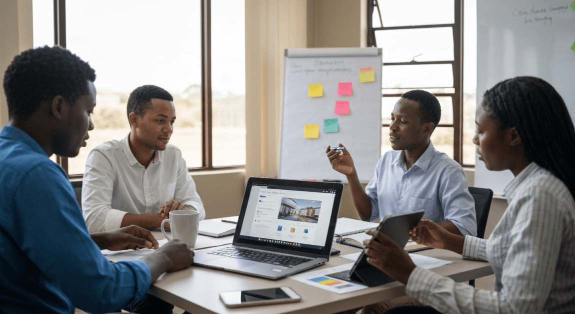 Property Management Guide for Landlords and Rental Businesses 8 Botswana office team using digital tools for property management tasks.