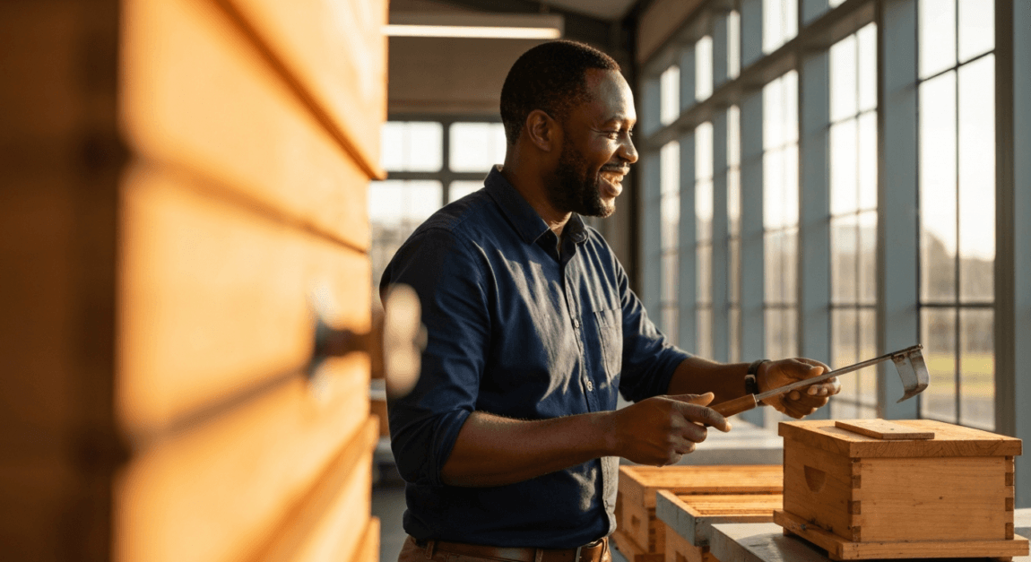 beekeeping equipment with Lephutshi focus on Botswana entrepreneur