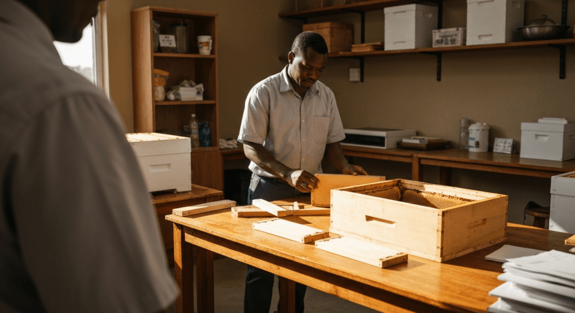 Langstroth beehive setup in Botswana for honey production