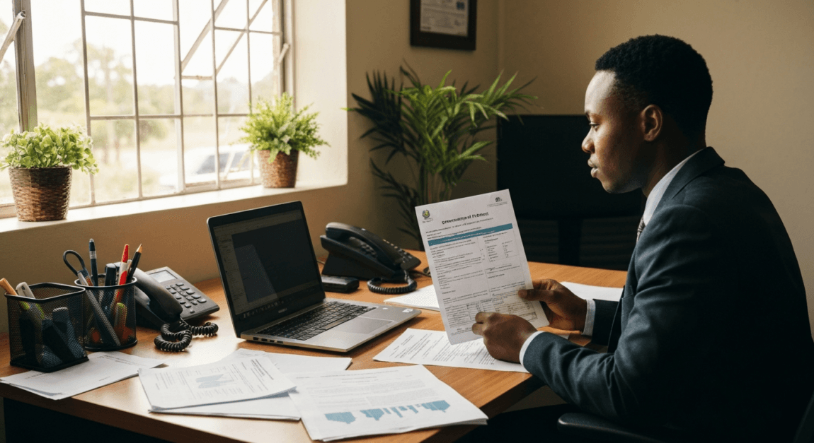 Farming Grants and Agribusiness Funding Options 1 Botswana entrepreneur reviewing CEDA and farming grant application documents