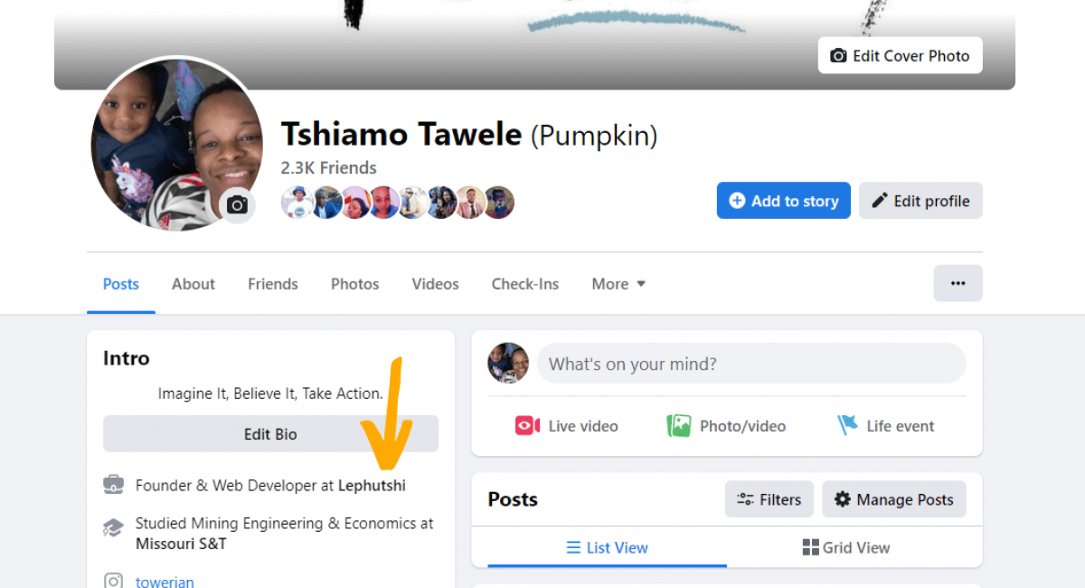 Tshiamo Tawele Founder of Lephutshi Facebook profile